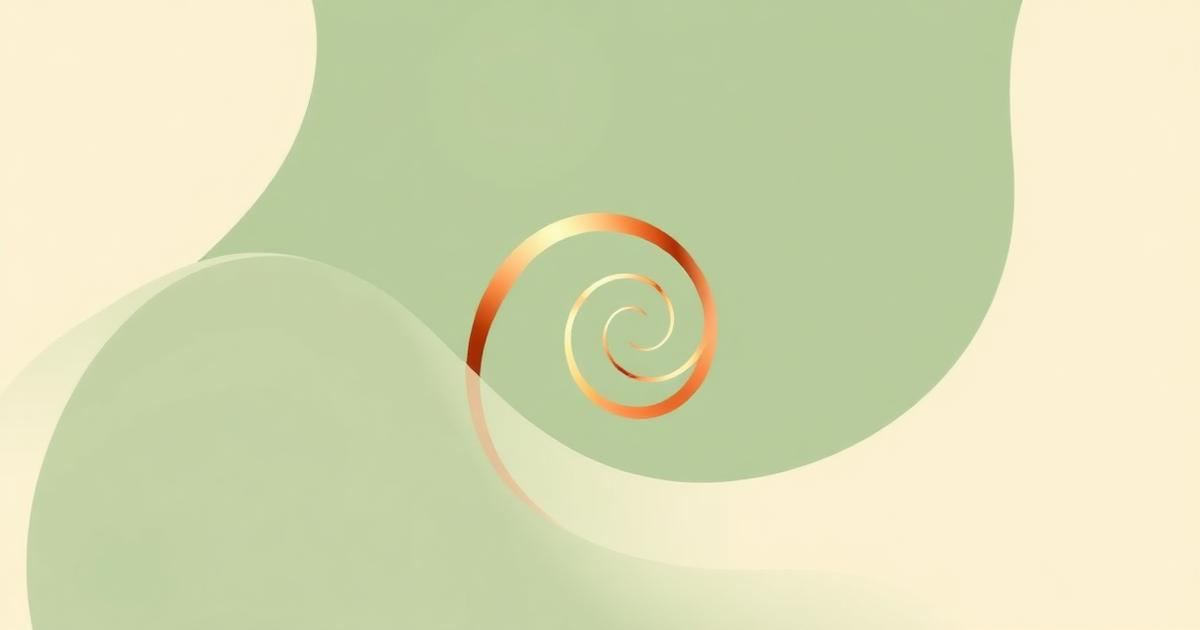 Sage and cream illustration of a copper peptide spiral surrounded by soft repair ripples