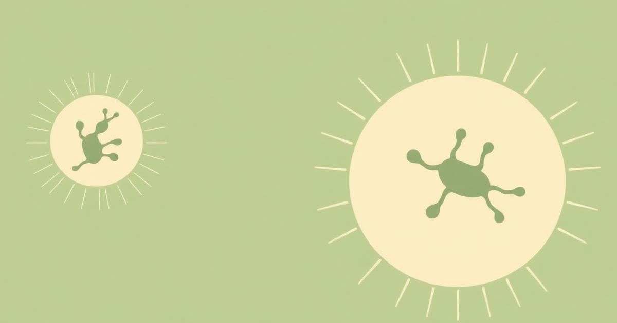 Sage and cream illustration of glowing mitochondria radiating gentle energy waves